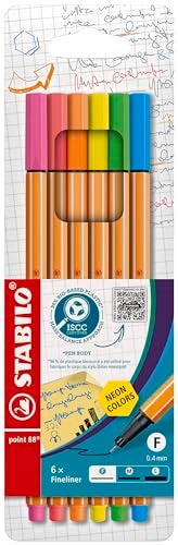 STABILO point 88 - Fineliner - Pack of 6 Neon Colors (Assorted) - Image 1