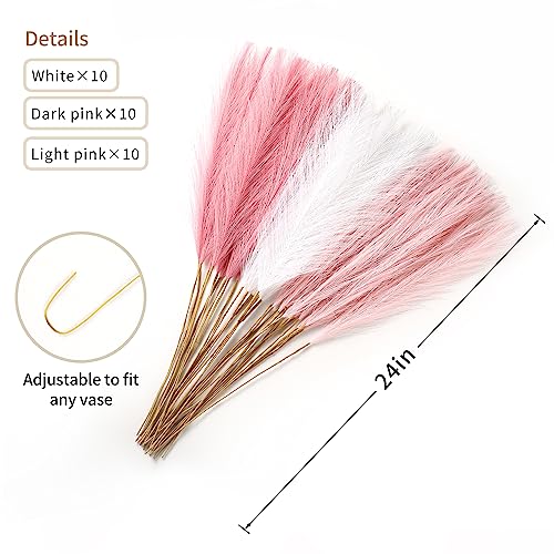 Wertuirk 30pcs Faux Pampas Grass - 24 Inch Pink Pampas Grass Home Decor, Artificial Colored Pompas Grass for Room Decor, Flower Arrangement, Wedding Centerpieces and Baby Shower Decorations - Image 2
