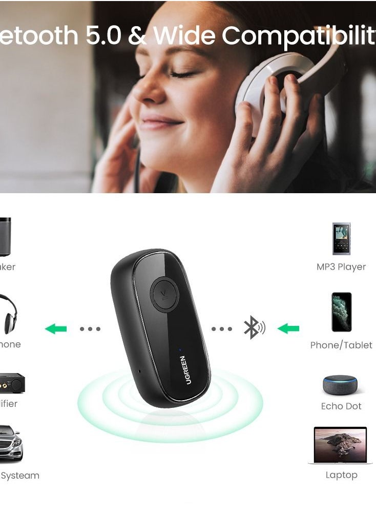 Bluetooth Adapter 5.0 Audio Receiver for Wireless Music Stream System and Mobile Phones New with Hand-free Call/aptX LL/10H Play Time/Auto-Repair for Car Speaker/Headphone