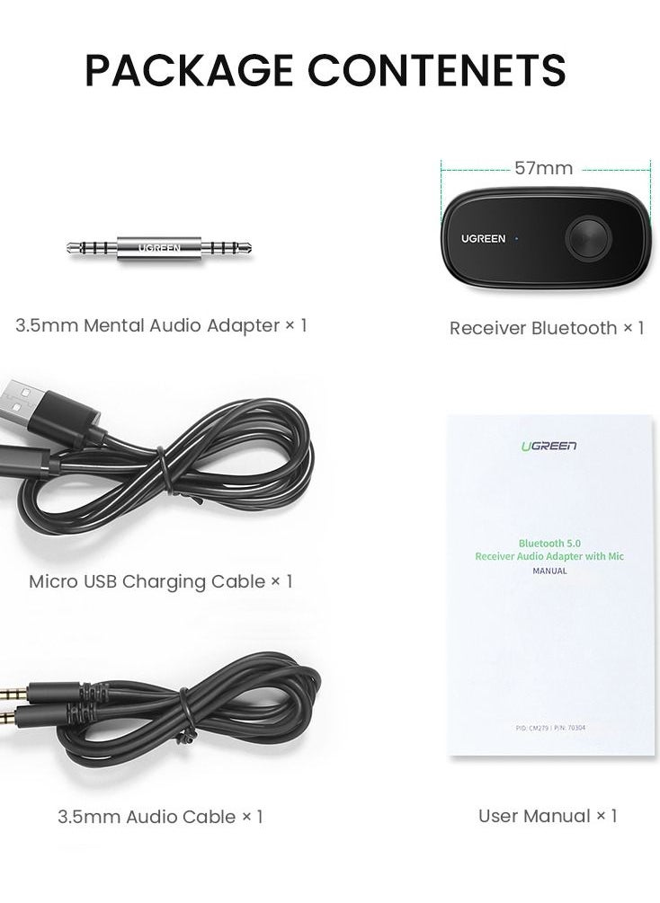 Bluetooth Adapter 5.0 Audio Receiver for Wireless Music Stream System and Mobile Phones New with Hand-free Call/aptX LL/10H Play Time/Auto-Repair for Car Speaker/Headphone