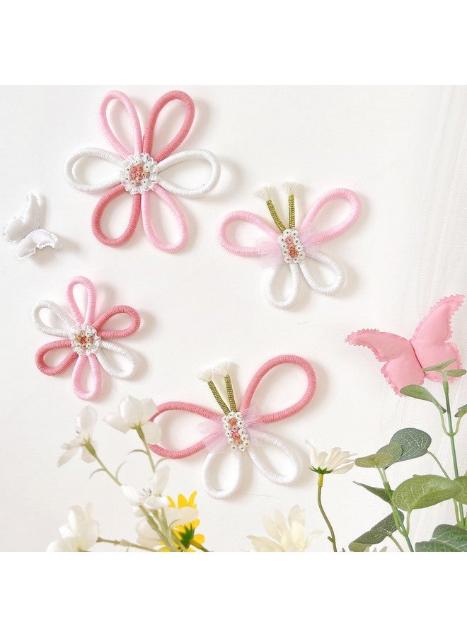 KUNHEHO Butterfly Wall Decor Set of 6 Daisy Flower Boho Nursery Wall Décor Bohemian Macrame Woven Rattan Wall Hanging Room Decor for Teen Girls - Image 1