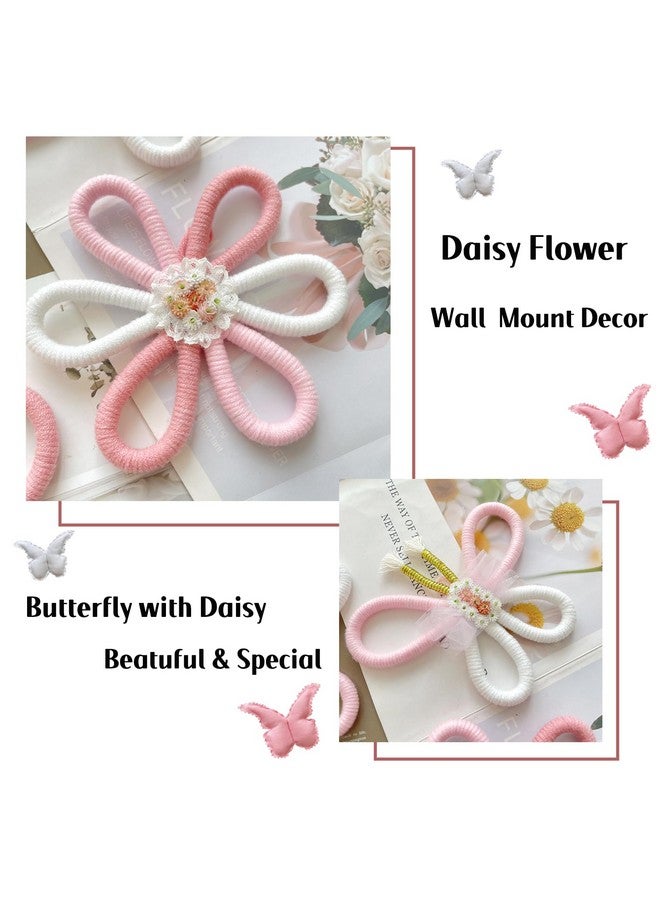 KUNHEHO Butterfly Wall Decor Set of 6 Daisy Flower Boho Nursery Wall Décor Bohemian Macrame Woven Rattan Wall Hanging Room Decor for Teen Girls - Image 4