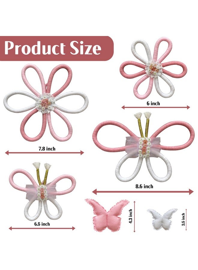 KUNHEHO Butterfly Wall Decor Set of 6 Daisy Flower Boho Nursery Wall Décor Bohemian Macrame Woven Rattan Wall Hanging Room Decor for Teen Girls - Image 3