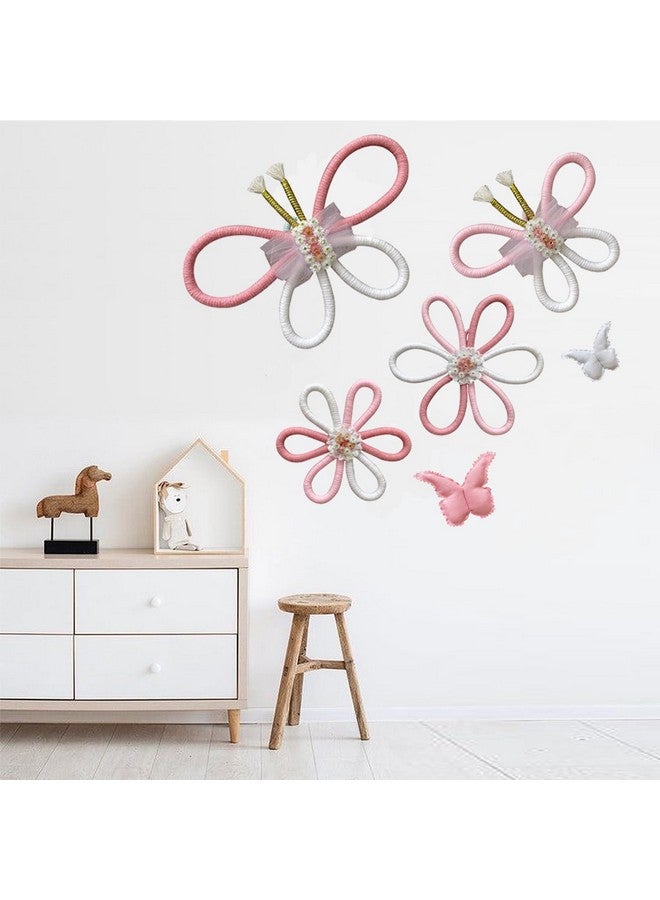 KUNHEHO Butterfly Wall Decor Set of 6 Daisy Flower Boho Nursery Wall Décor Bohemian Macrame Woven Rattan Wall Hanging Room Decor for Teen Girls - Image 5