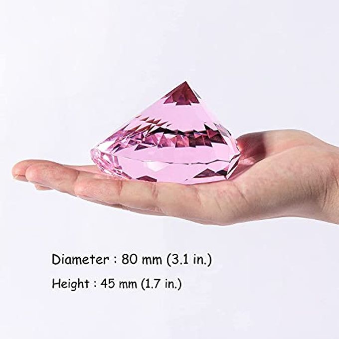 Qianwei Pink Crystal Diamonds Paper Weights with Gift Box, 80mm Hot Pink Heart Shape Real Crystal Diamond Glass Gems Paperweight, Big Diamonds Birthday Anniversary for Women Her Valentine's Day Gifts - Image 3