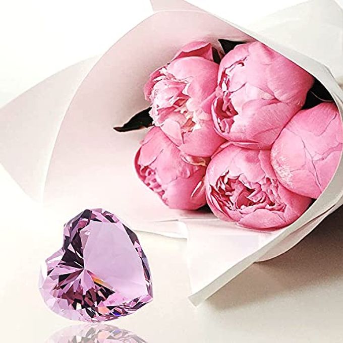 Qianwei Pink Crystal Diamonds Paper Weights with Gift Box, 80mm Hot Pink Heart Shape Real Crystal Diamond Glass Gems Paperweight, Big Diamonds Birthday Anniversary for Women Her Valentine's Day Gifts - Image 2