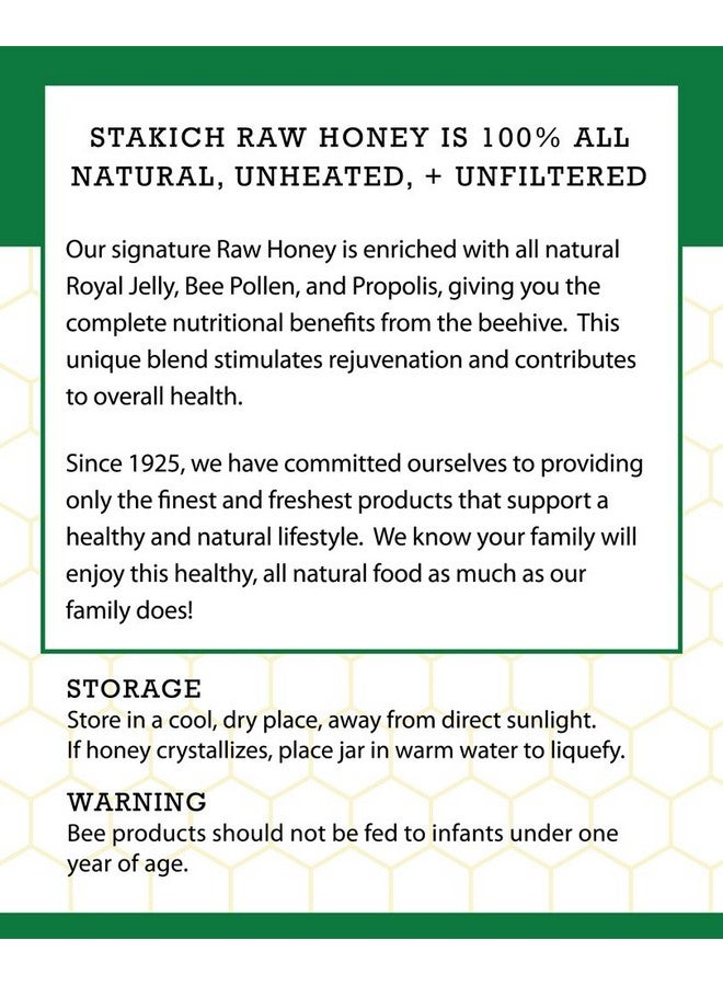 Stakich Royal Jelly, Bee Pollen, Propolis Raw Honey - Pure, Unprocessed, Unheated - 40 Ounce - Image 3