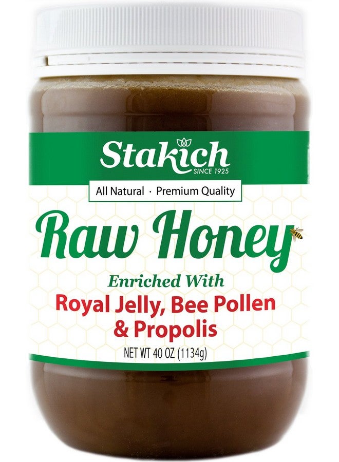 Stakich Royal Jelly, Bee Pollen, Propolis Raw Honey - Pure, Unprocessed, Unheated - 40 Ounce - Image 1
