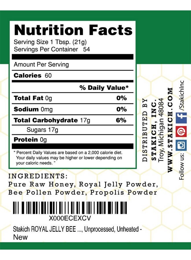 Stakich Royal Jelly, Bee Pollen, Propolis Raw Honey - Pure, Unprocessed, Unheated - 40 Ounce - Image 2