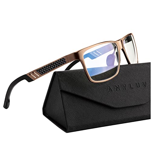 ANYLUV Blue Light Blocking Glasses Men Computer Gaming Glasses Lightweight AlMg Metal Anti Eyestrain Eye Protection BrownTea Clear 0x - Image 1