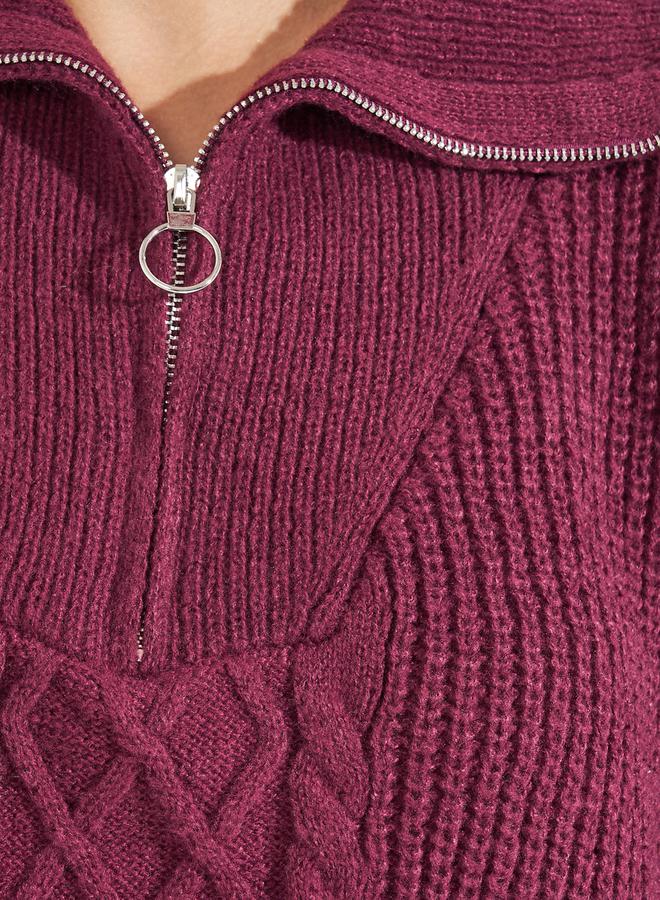 Styli Longline Cable Knit Sweater with Half Zip Detail  - Image 3