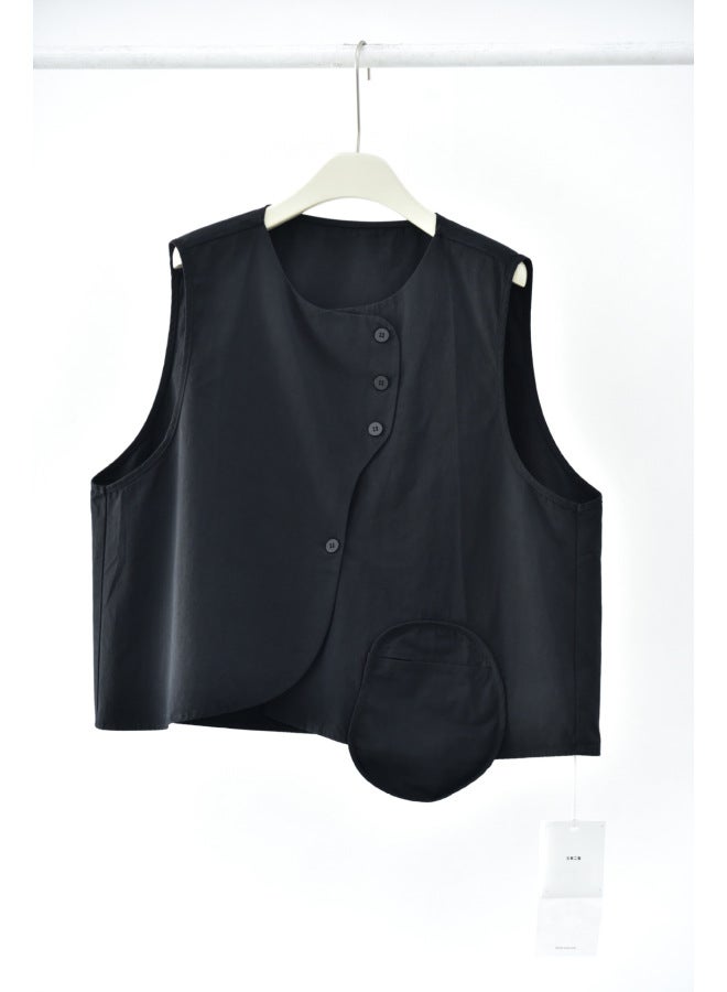 [Three And Two Out] Special-shaped Placket Collage Pocket Japanese Stacked With Retro Wash Spring Vest 89350# 