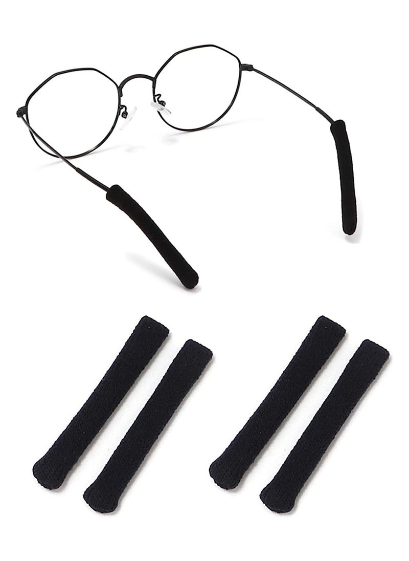 General - 4pcs Eyeglasses Temple Tips Sleeve Retainer, Upgrade Soft Knitting Cotton Fabric Eyeglass Ear Cushion Anti-Slip Temple Pads for Sunglasses Glasses Reading Glasses (Black) - Image 1