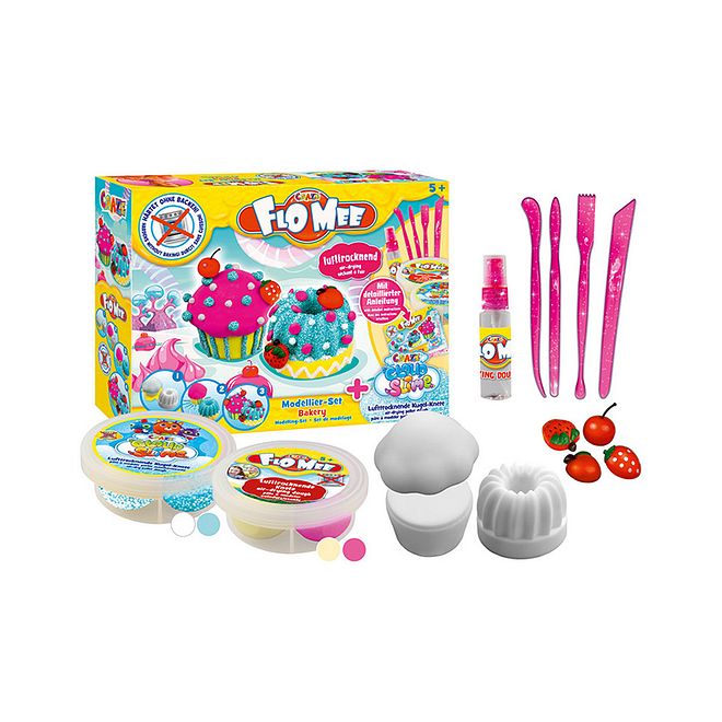 Craze Flo Mee Bakery Craft Set for Kids 5 Years, L 26 x B 20 x H 7 cm - Magic Dough, Glitter, Air Dry - Image 1