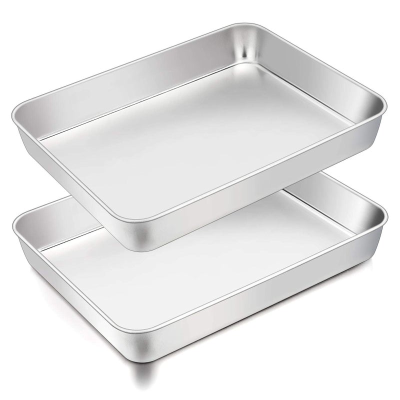 TeamFar TeamFar Lasagna Pan 123 x 975 x 2 Stainless Steel Rectangular Casserole Cake Baking Brownie Pan Nontoxic  Sturdy Brushed Surface  Deep Side Dishwasher Safe 2PCS