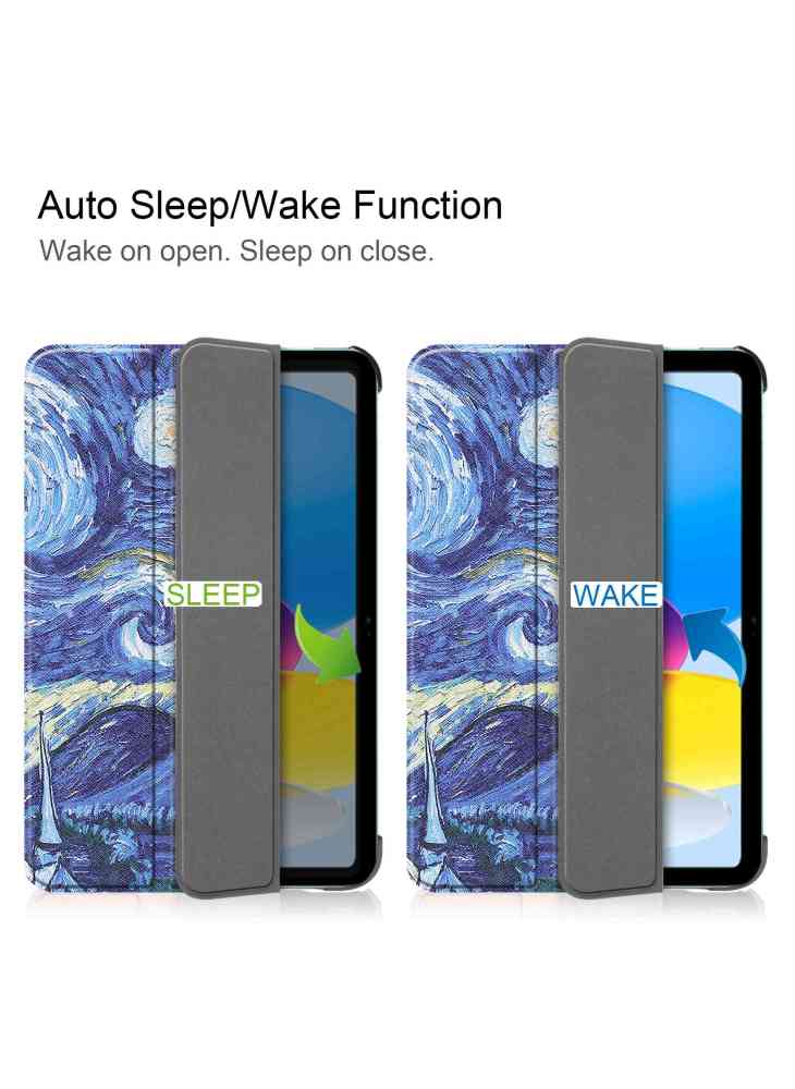 For iPad (2025)/10.9 (2022) Tri-Fold Stand Case Pattern Printing Folio Flip PU Leather Tablet Cover - Starry Night - Image 2