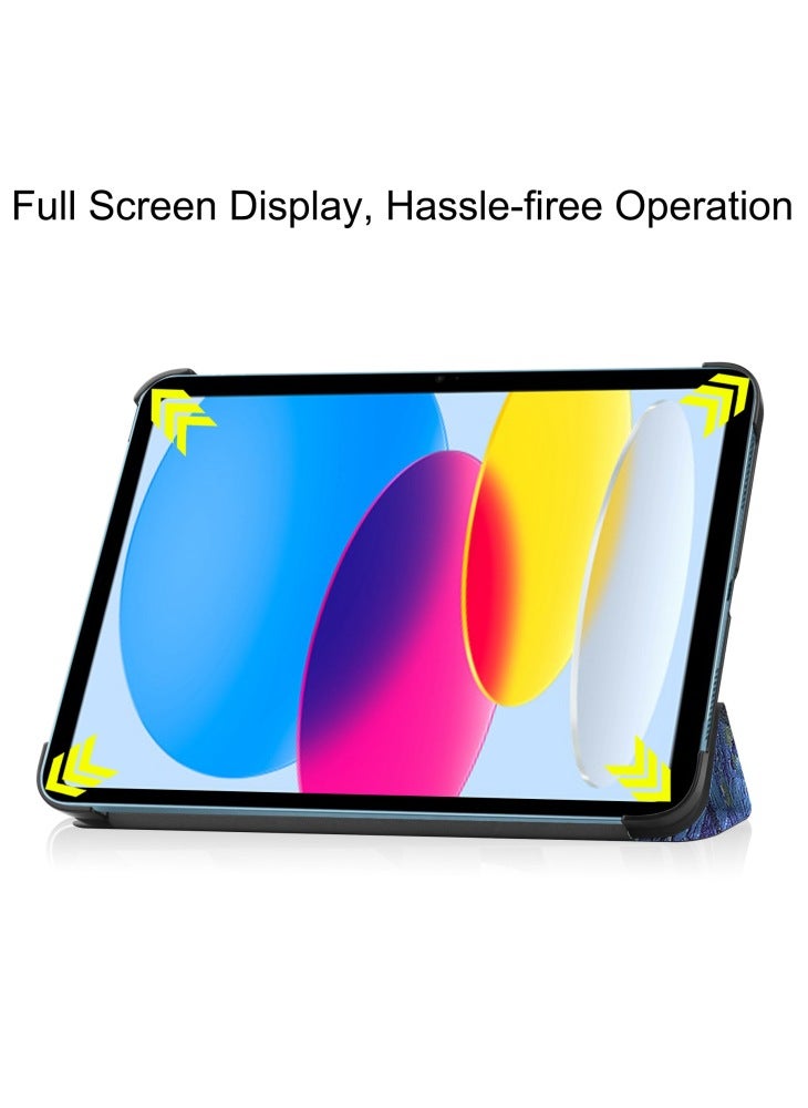 For iPad (2025)/10.9 (2022) Tri-Fold Stand Case Pattern Printing Folio Flip PU Leather Tablet Cover - Starry Night - Image 4