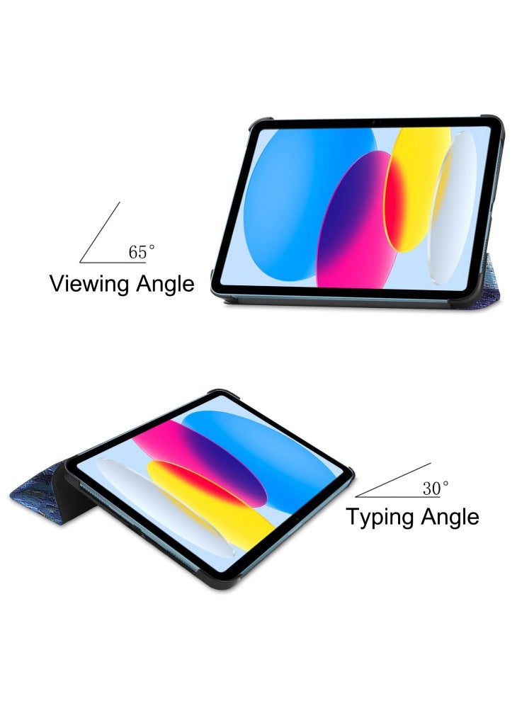 For iPad (2025)/10.9 (2022) Tri-Fold Stand Case Pattern Printing Folio Flip PU Leather Tablet Cover - Starry Night - Image 3
