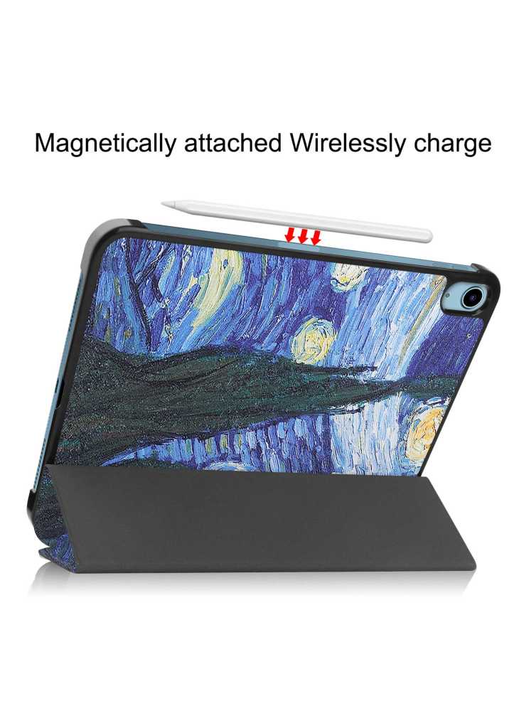 For iPad (2025)/10.9 (2022) Tri-Fold Stand Case Pattern Printing Folio Flip PU Leather Tablet Cover - Starry Night - Image 5