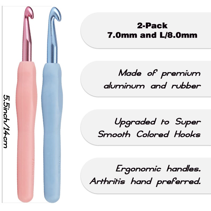 YOJOB 2Pack Size 7.0mm, L / 8.0mm Crochet Hooks, Super Smooth & Ergonomic for Beginner and Advanced (7.0mm, 8.0mm) - Image 2