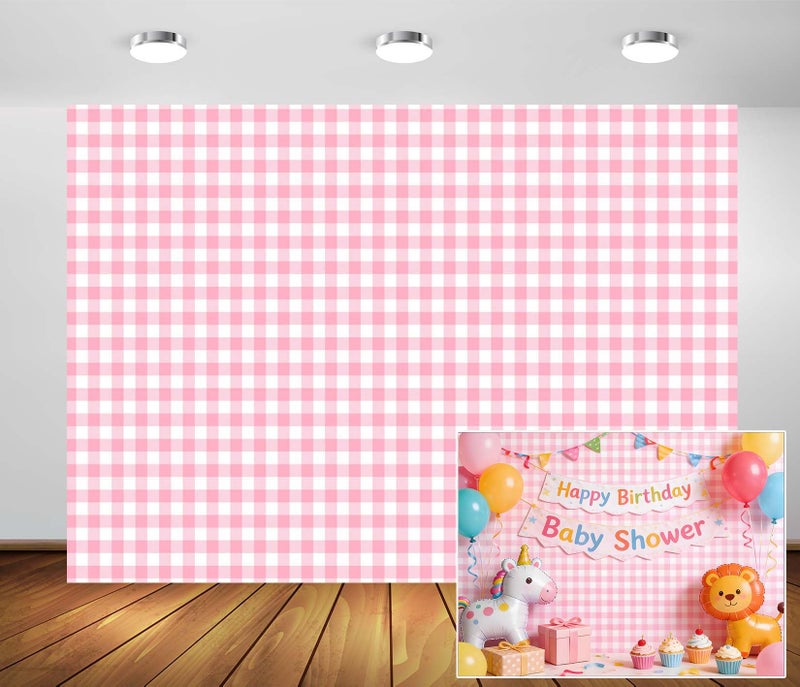 Loccor 7x5ft Fabric Pink and White Checkered Backdrop Classical Pink Gingham Background Plaid Picnic Tablecloth Decor Outdoor Picnic Birthday Party Supplies Photo Props - Image 2
