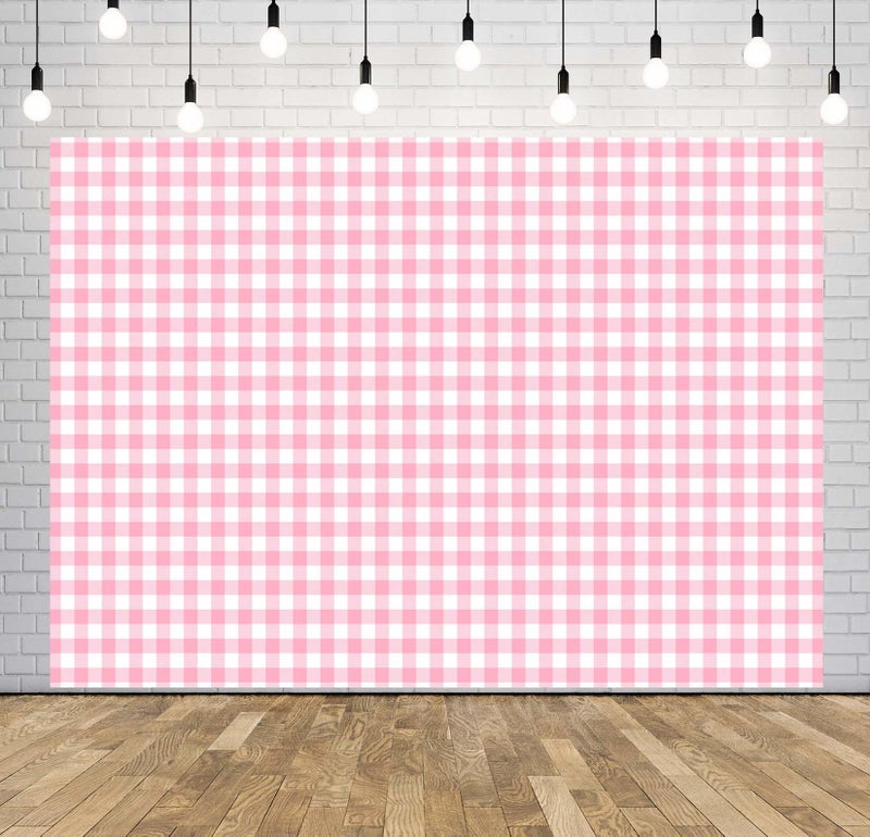 Loccor 7x5ft Fabric Pink and White Checkered Backdrop Classical Pink Gingham Background Plaid Picnic Tablecloth Decor Outdoor Picnic Birthday Party Supplies Photo Props - Image 4