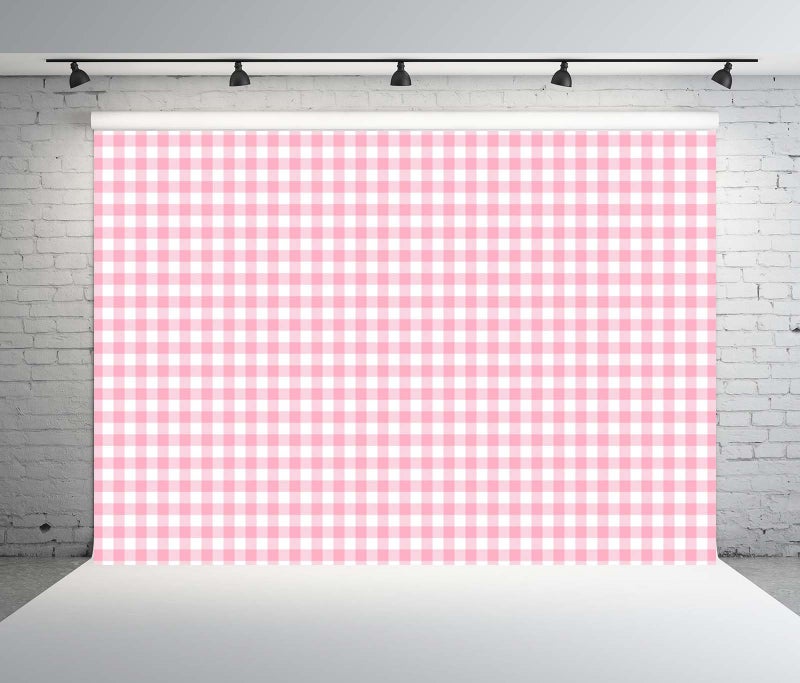 Loccor 7x5ft Fabric Pink and White Checkered Backdrop Classical Pink Gingham Background Plaid Picnic Tablecloth Decor Outdoor Picnic Birthday Party Supplies Photo Props - Image 3