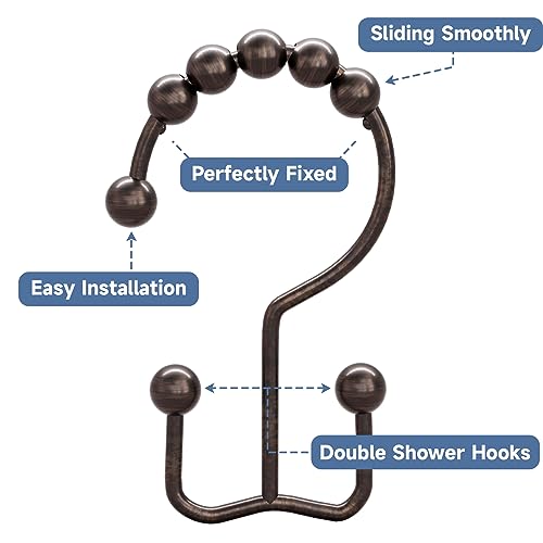 Titanker Shower Curtain Hooks Rings, Rust-Resistant Metal Double Glide Shower Hooks for Bathroom Shower Rods Curtains, Set of 12 Hooks - Bronze - Image 3
