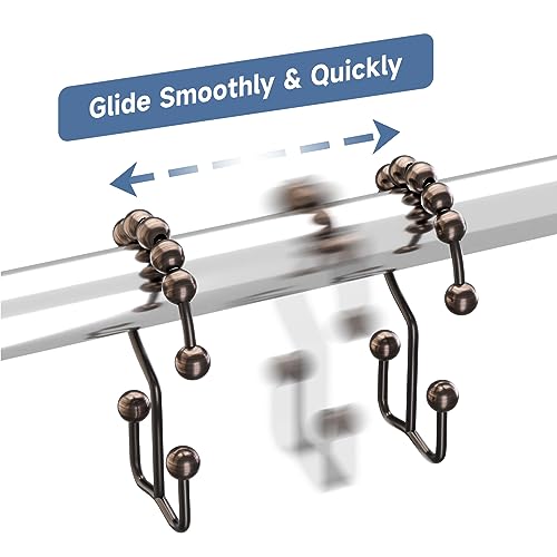 Titanker Shower Curtain Hooks Rings, Rust-Resistant Metal Double Glide Shower Hooks for Bathroom Shower Rods Curtains, Set of 12 Hooks - Bronze - Image 4