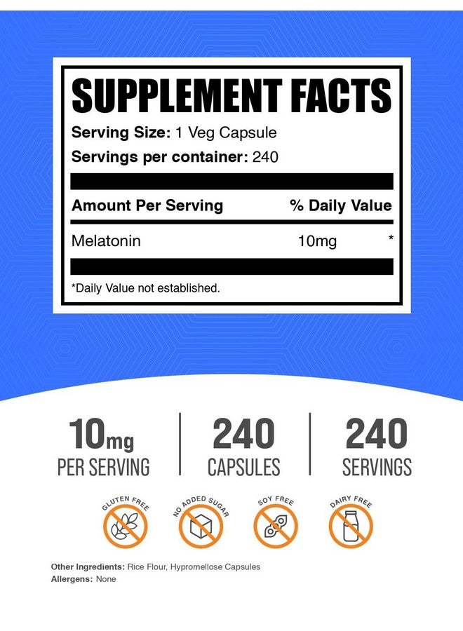 BulkSupplements.com Melatonin 10 mg Capsules - Melatonin for Adults, Sleep Supplement - 10mg Melatonin per Serving, 1 Capsule per Serving, 240 Capsules (Pack of 1) - Image 2