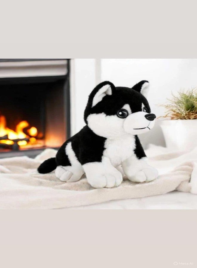 Blenzza Deco™ Imported Husky Soft Toy for Kids Rabbit Fur with Blue Glittery Eyes (10Inch or 25.4Cm) (Black) - Image 1
