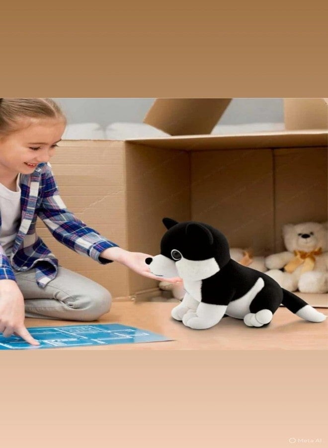 Blenzza Deco™ Imported Husky Soft Toy for Kids Rabbit Fur with Blue Glittery Eyes (10Inch or 25.4Cm) (Black) - Image 2