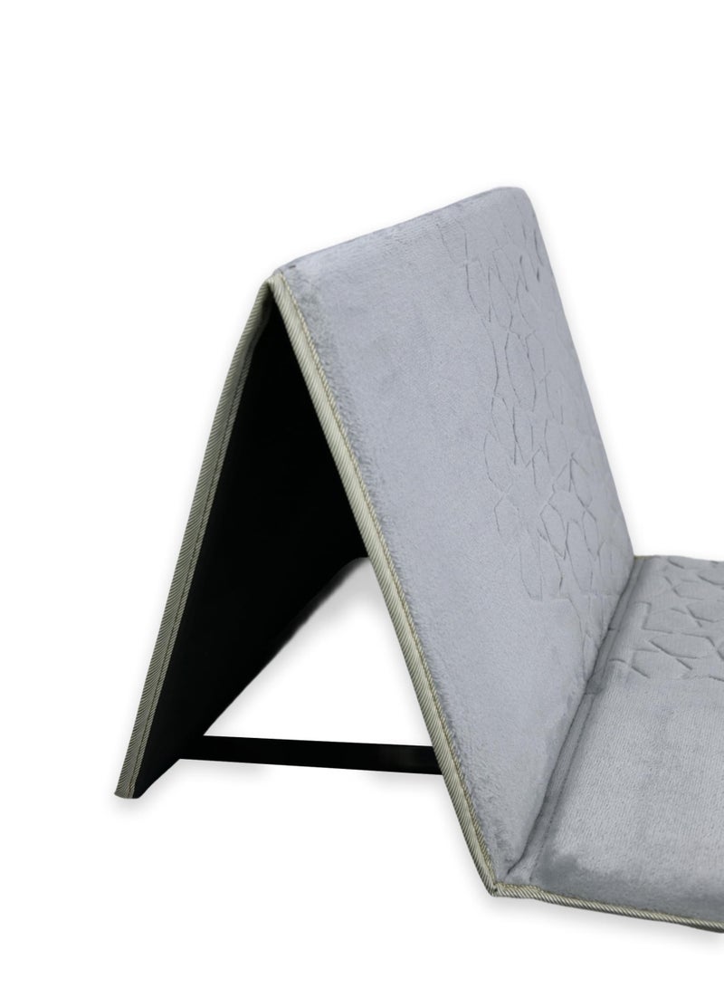 Home Dwell Foldable Prayer Mat with 115° Reclining Backrest – Ergonomic Janamaz with Knee Cushion & Carry Bag – Islamic Back Support Mat for Comfortable Prayers – Grey - Image 2