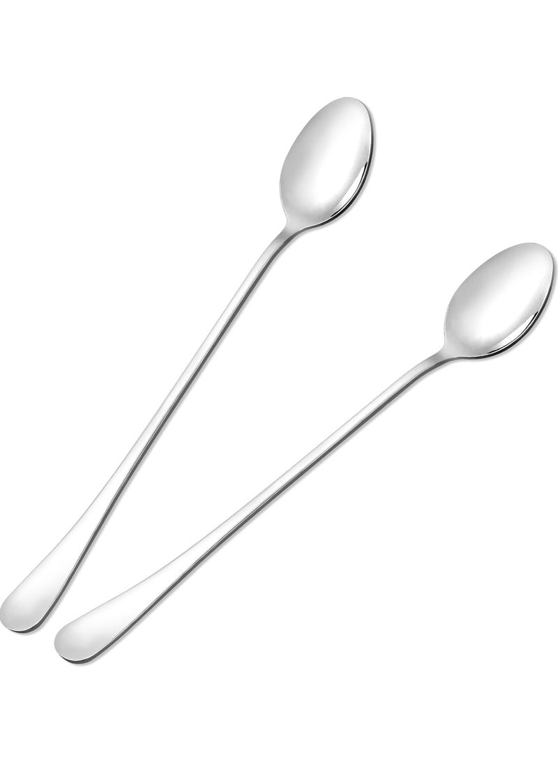 Oasisgalore 2 PCS Stainless Steel Long Handle Spoons - Multipurpose for Coffee, Ice Cream, and Cocktails (Silver)  - Image 1