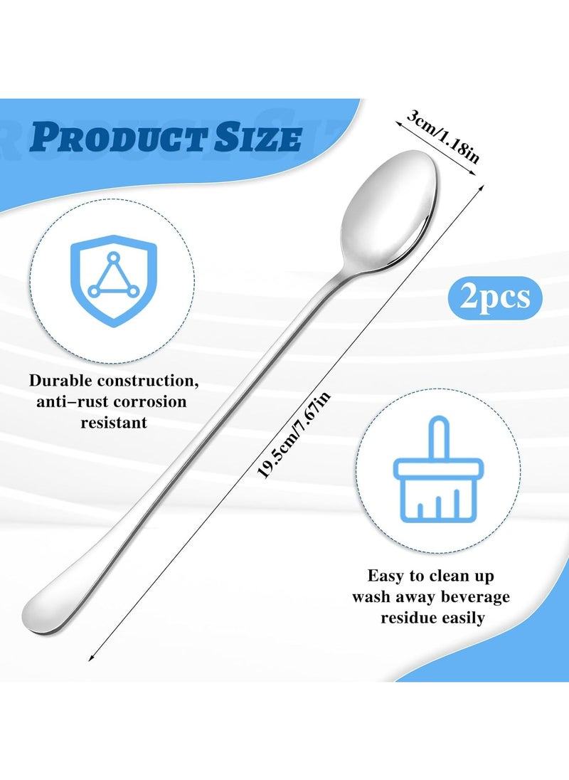 Oasisgalore 2 PCS Stainless Steel Long Handle Spoons - Multipurpose for Coffee, Ice Cream, and Cocktails (Silver)  - Image 2
