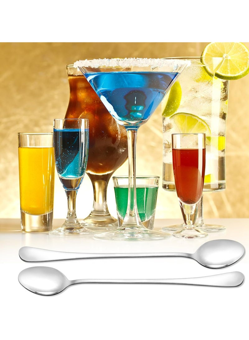 2 PCS Stainless Steel Long Handle Spoons - Multipurpose for Coffee, Ice Cream, and Cocktails (Silver)