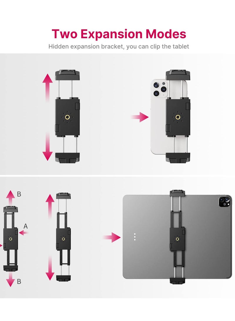 Y&D Phone Tablet Tripod Stand, 2 in 1 Adjustable Smartphone Stand with Cold Shoe Mount, 2.6"-8.8" Extension Clip Compatible iPad/iPhone, and for Samsung Galaxy/Huawei, etc. - Image 2