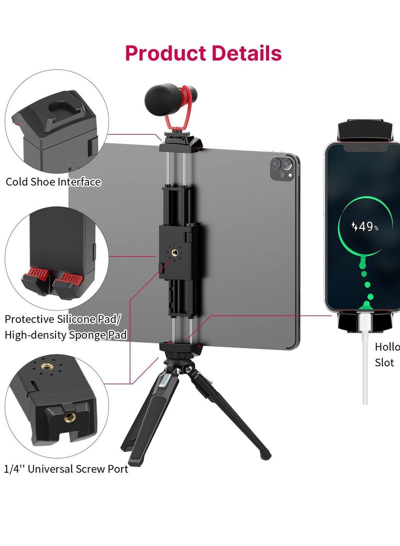 Y&D Phone Tablet Tripod Stand, 2 in 1 Adjustable Smartphone Stand with Cold Shoe Mount, 2.6"-8.8" Extension Clip Compatible iPad/iPhone, and for Samsung Galaxy/Huawei, etc. - Image 4