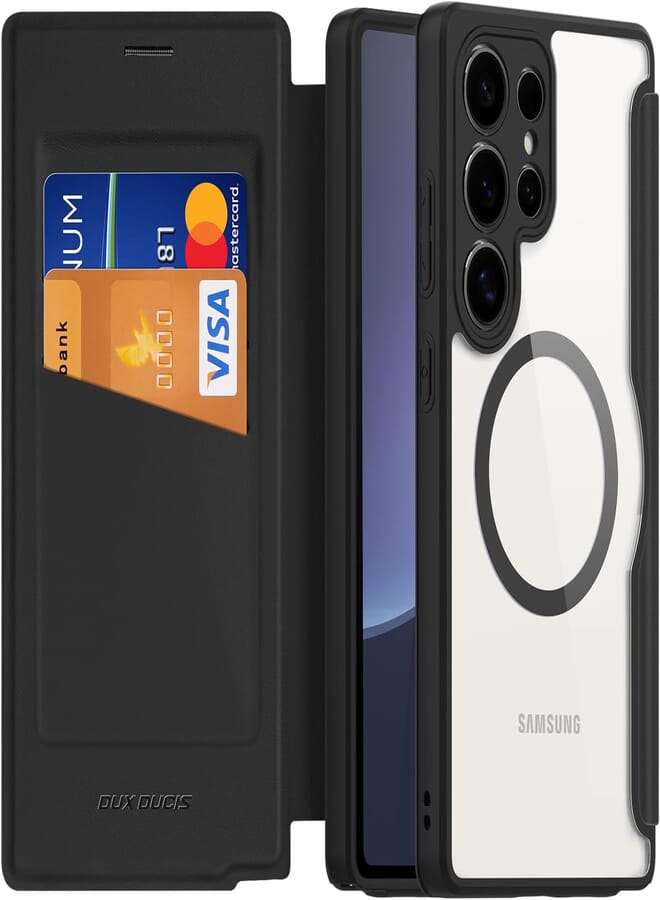 UNBLACK Case Cover Shockproof Hard PC Back Soft TPU Frame Magnetic Wireless Charging Flip Cover Anti-yellowing Anti-scratch Protective Cover Compatible with Samsung Galaxy S25 Ultra (Black)
