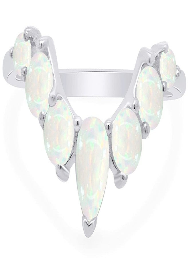 AFFY Seven Stone Design, Dainty 14k White Gold Plated 925 Sterling Silver Pear And Round Cut Created Opal Stackable Wedding Ring Jewelry For Womens Ring Size -7 - Image 2
