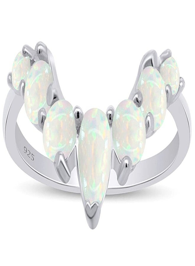 AFFY Seven Stone Design, Dainty 14k White Gold Plated 925 Sterling Silver Pear And Round Cut Created Opal Stackable Wedding Ring Jewelry For Womens Ring Size -7 - Image 1