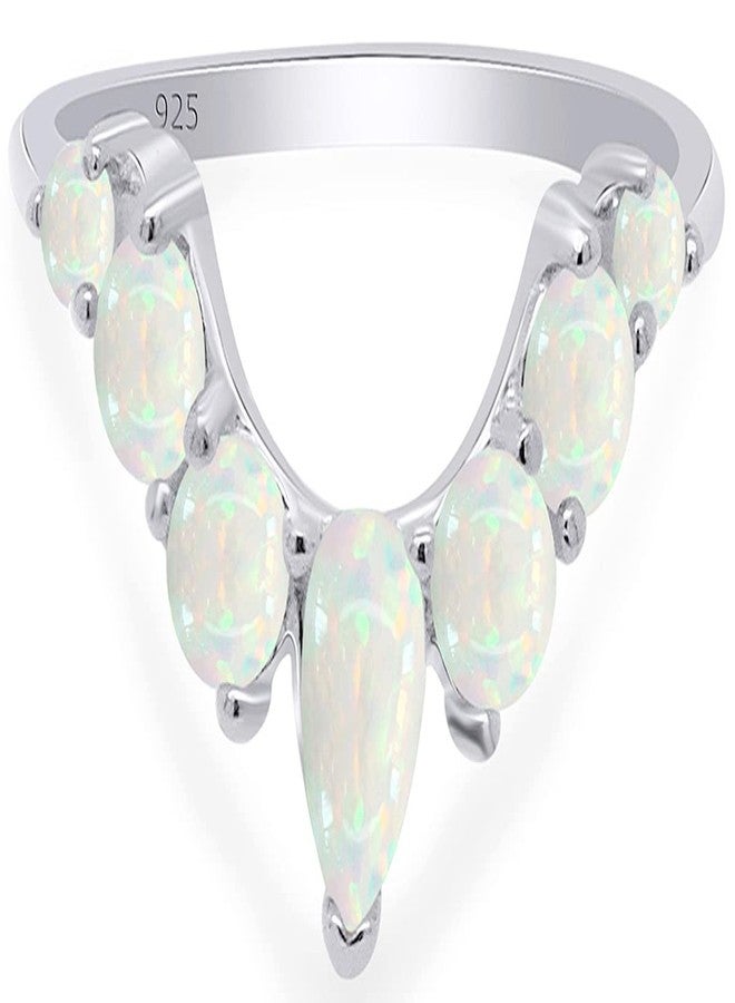 AFFY Seven Stone Design, Dainty 14k White Gold Plated 925 Sterling Silver Pear And Round Cut Created Opal Stackable Wedding Ring Jewelry For Womens Ring Size -7 - Image 3