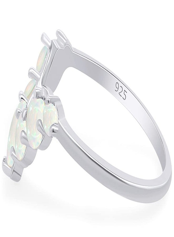 AFFY Seven Stone Design, Dainty 14k White Gold Plated 925 Sterling Silver Pear And Round Cut Created Opal Stackable Wedding Ring Jewelry For Womens Ring Size -7 - Image 4