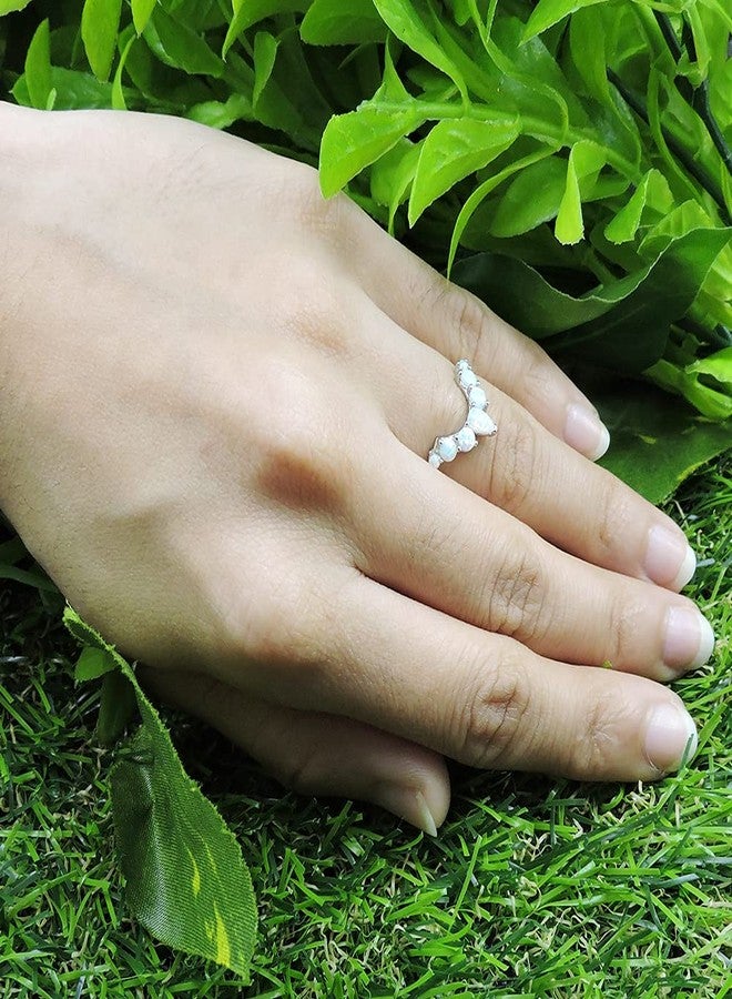 AFFY Seven Stone Design, Dainty 14k White Gold Plated 925 Sterling Silver Pear And Round Cut Created Opal Stackable Wedding Ring Jewelry For Womens Ring Size -7 - Image 5