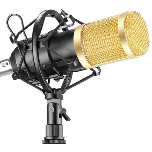 SOUVENIR BM800 Condenser Microphone Kit – Professional Studio Mic with Shock‑Mount, Dual Pop‑Filter, Foam Cap, XLR & 3.5 mm Cable – Ideal for Podcast, YouTube, Voice‑Over, PC (Gold) - Image 3