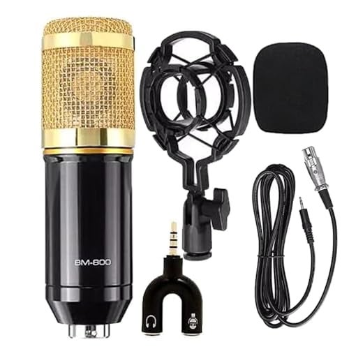 SOUVENIR BM800 Condenser Microphone Kit – Professional Studio Mic with Shock‑Mount, Dual Pop‑Filter, Foam Cap, XLR & 3.5 mm Cable – Ideal for Podcast, YouTube, Voice‑Over, PC (Gold) - Image 1