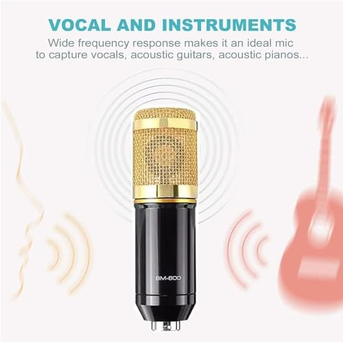SOUVENIR BM800 Condenser Microphone Kit – Professional Studio Mic with Shock‑Mount, Dual Pop‑Filter, Foam Cap, XLR & 3.5 mm Cable – Ideal for Podcast, YouTube, Voice‑Over, PC (Gold) - Image 5