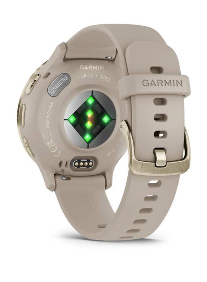 جارمين Garmin Venu3S إطار ذهبي ناعم من الفولاذ المقاوم للصدأ وغطاء رمادي فرنسي وسوار من السيليكون - Image 4