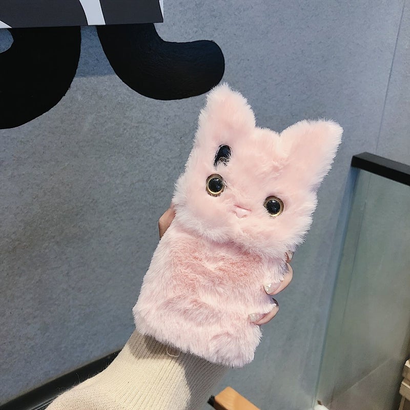 Black Plush Cat Phone Case For iPhone 11 Pro Max Shockproof Winter Warm Cute Cover - Image 5