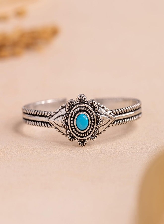 VOYLLA Boho Tribe Flower Turquoise Cuff Bangle For Women|Women Cuff Bracelets|Gift For Her|Women's Gift|For Sister|For Lover|For Girlfriend|For Wife|Summer|Travel|Casual - Image 2